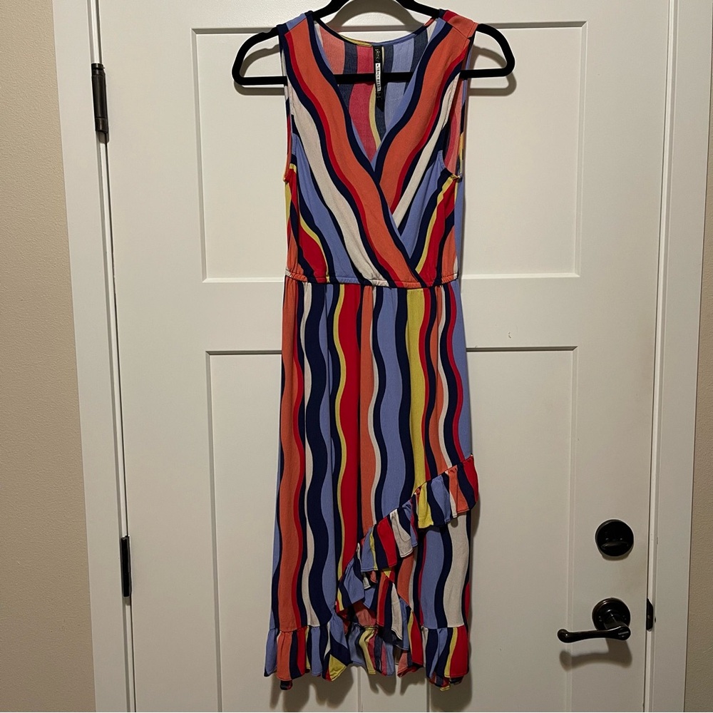 Plenty by Tracy Reese, multicolored tank dress, crepe-like fabric, ruffles, S